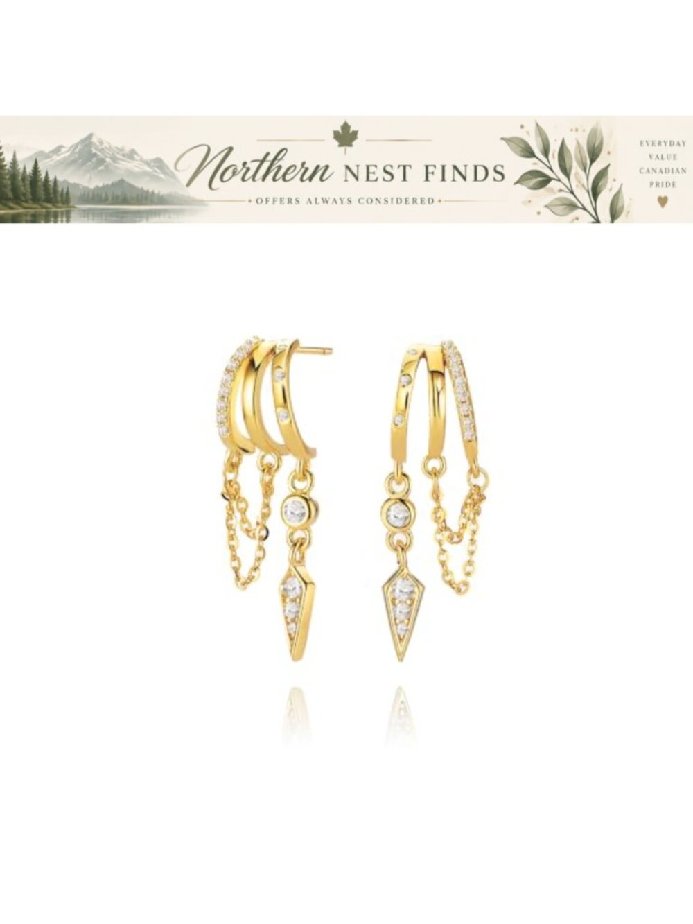 14k Gold Plated Triple Huggie Stud Dangle Earrings for Women